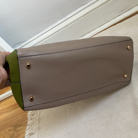 Coach Swagger Carryall Colorblock Leather Tote Satchel STONE Green Navy - Picture 13 of 15